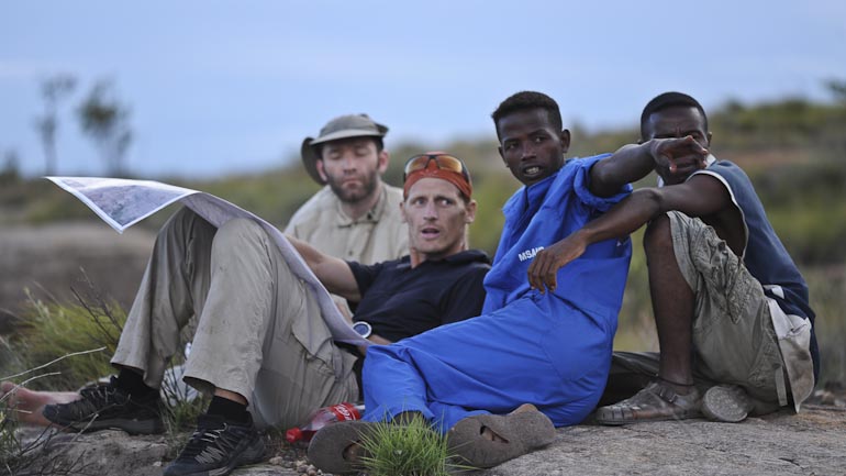 Evrard Wendenbaum et une partie de l'equipe durant l'expedition de janvier 2011 dans le Makay, Madagascar