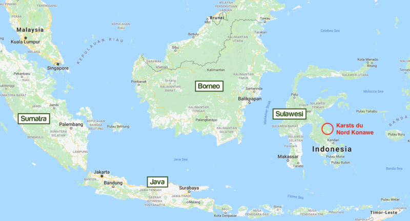 The karsts of southeast Sulawesi among the islands of the Indonesian archipelago