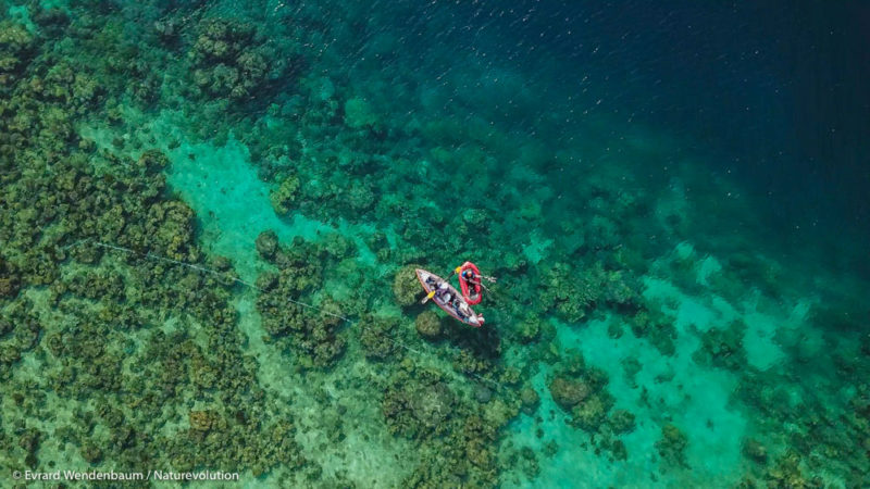 Follow-up Reef Check the coral reefs. Matarape Bay, Sulawesi, Indonesia.