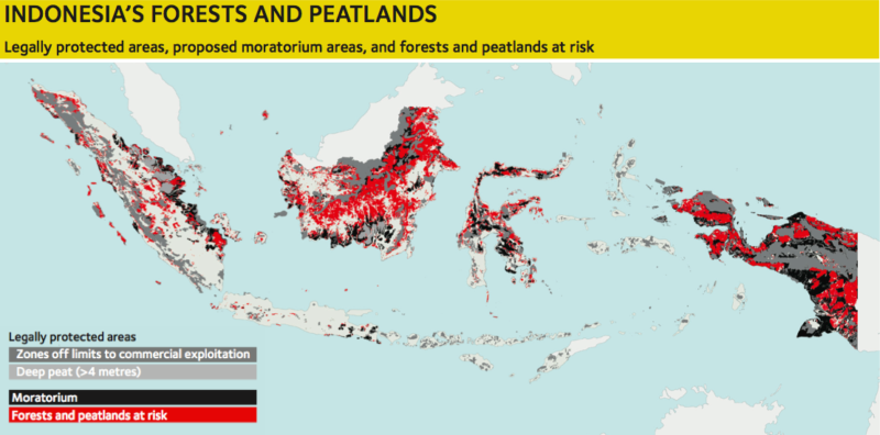 Zonage des forêts dans la proposition 2011 de moratoire sur la déforestation en Indonésie
