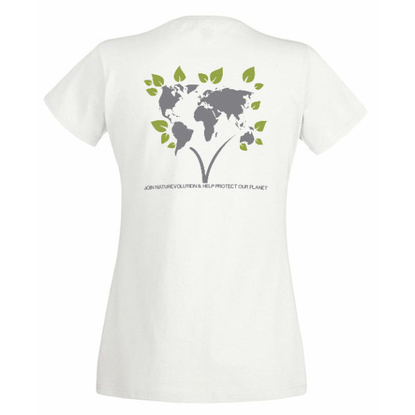 T-shirt Naturevolution pour femme, blanc et de dos