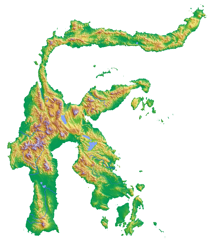 Map of Sulawesi Map of the island of Sulawesi in Indonesia