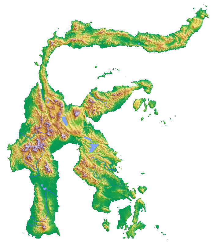 Map of the island of Sulawesi in Indonesia